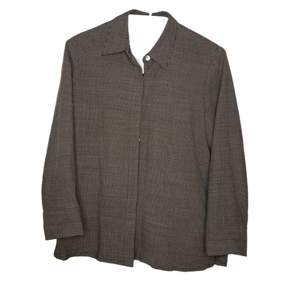 Talbots Button Front Shirt Sz L Wool Blend Checkered Collared Black White - Picture 1 of 11